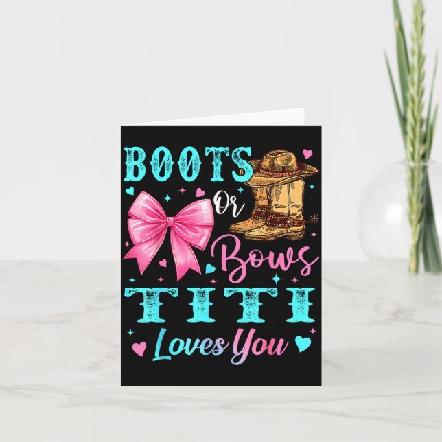 Boots Or Bows Titi Loves You Gender Reveal Family  Karte (Vorderseite)