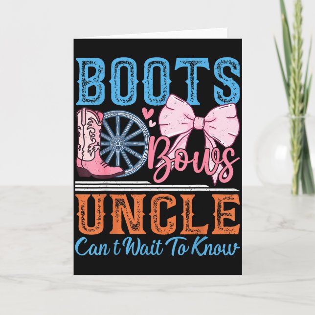 Boots Or Bows Uncle Loves You Gender Reveal Family Karte (Vorderseite)
