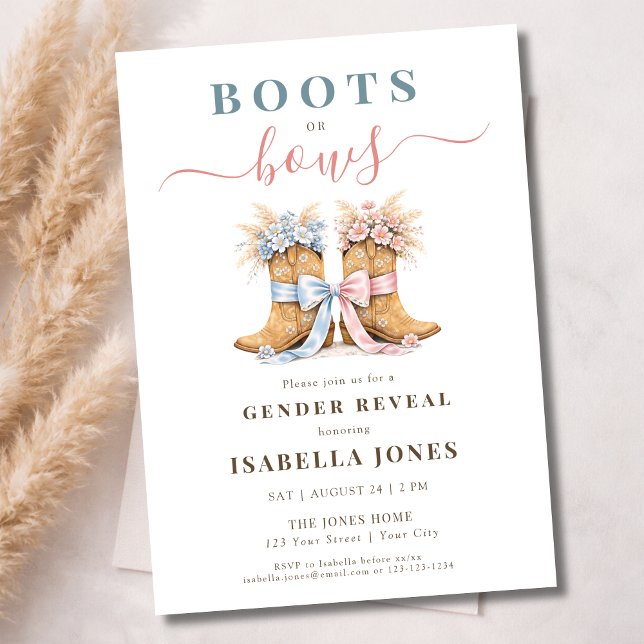 Boots or Bows Western Theme Gender Reveal  Einladung (Von Creator hochgeladen)