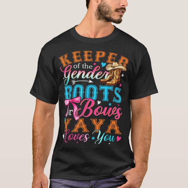 Boots Or Bows Yaya Loves You Gender Reveal Family  T-Shirt (Vorderseite)