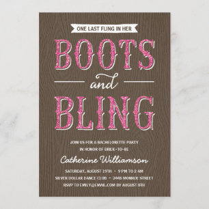 Boots und Bling   Glitter-Look Junggesellinnenabsc Einladung