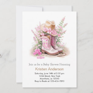 Boots und Hat Watercolor Cowgirl Babydusche Einladung