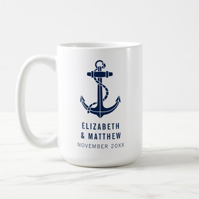 Bootsanker Navy Blau Strandhochzeit Benutzerdefini Kaffeetasse (Links)