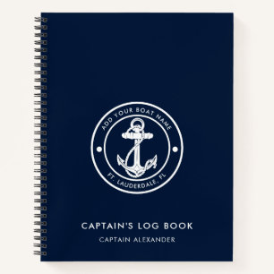 Bootsanker und Name Navy Blau Kapitäns Logbuch Notizbuch