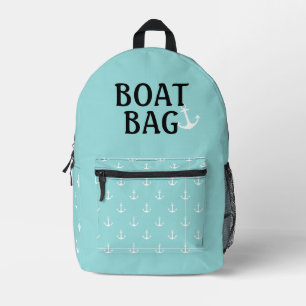 Bootsbeutel Aqua und Weiß mit Ankern Bedruckter Rucksack