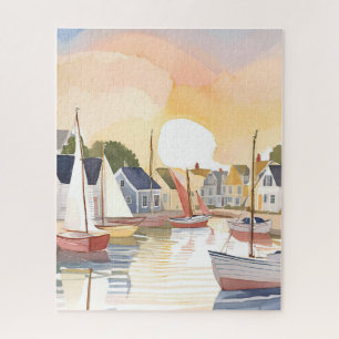 Bootsbucht   Wasserfarbenmalerei der Küstenozeane Puzzle