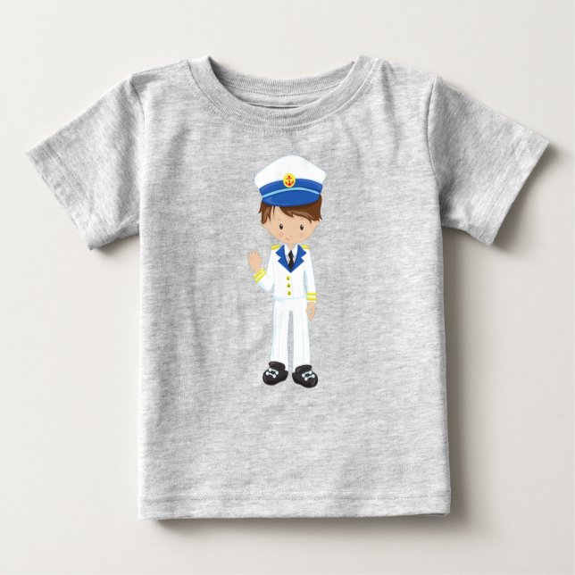 Bootsführer, Skipper, Braunhaar, Niedlicher Junge Baby T-shirt (Vorderseite)