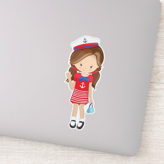 Bootsführer, Skipper, Braunhaar, Niedliches Mädche Aufkleber (Detail)