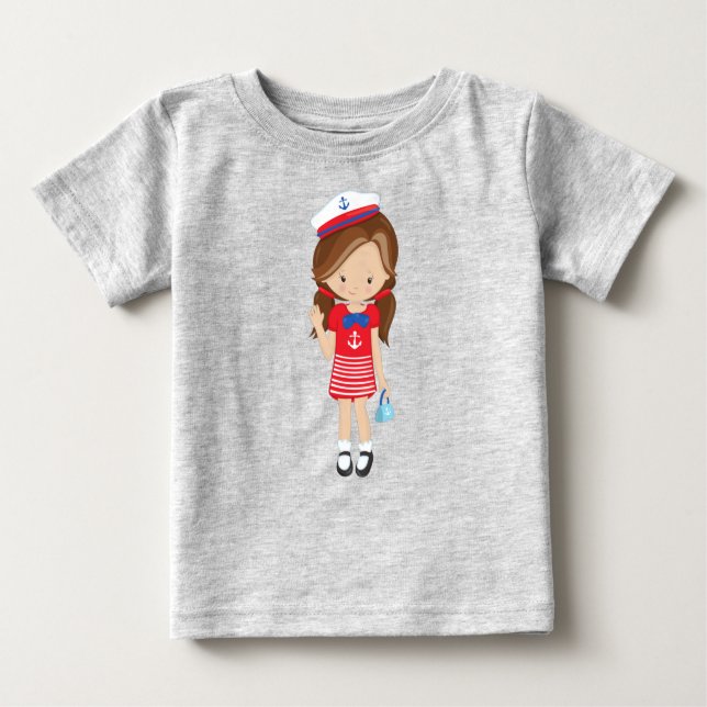 Bootsführer, Skipper, Braunhaar, Niedliches Mädche Baby T-shirt (Vorderseite)