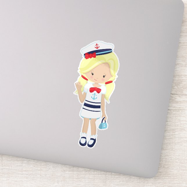 Bootsführer, Skipper, Niedliches Mädchen, Blonde H Aufkleber (Detail)