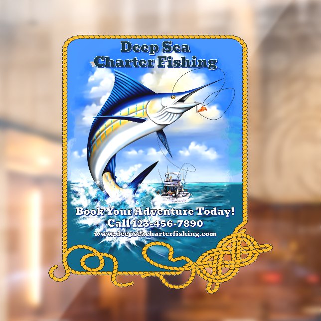 Bootsgeschäft für den Sportfischfang im Meer Fensteraufkleber (Blatt 2)