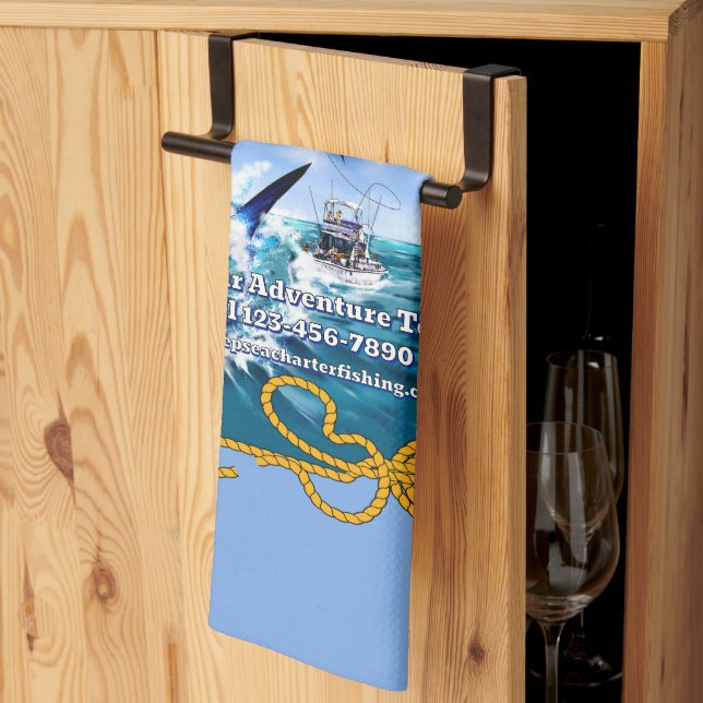 Bootsgeschäft für den Sportfischfang im Meer Geschirrtuch (Drittel gefaltet)