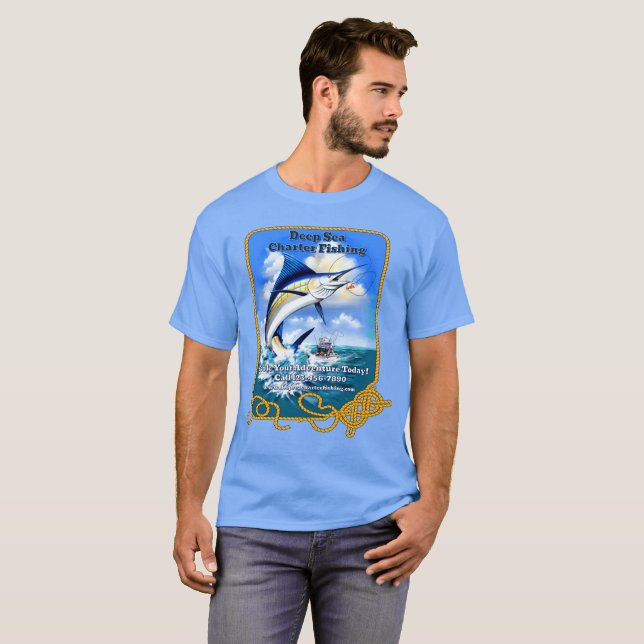 Bootsgeschäft für den Sportfischfang im Meer T-Shirt (Vorne ganz)