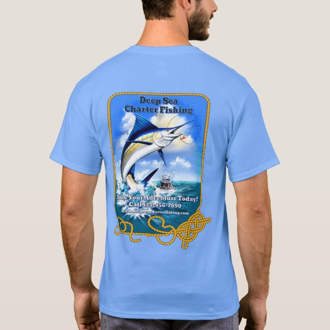 Bootsgeschäft für den Sportfischfang im Meer T-Shirt (Rückseite)