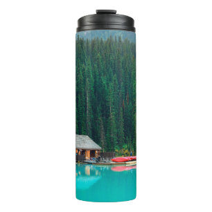 Bootshaus am Lake Louise im Banff National Park,  Thermosbecher