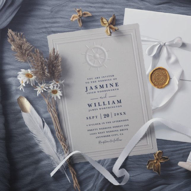 Bootshelm Faux-Prägung Elegant QR-Code Hochzeit Einladung (Von Creator hochgeladen)