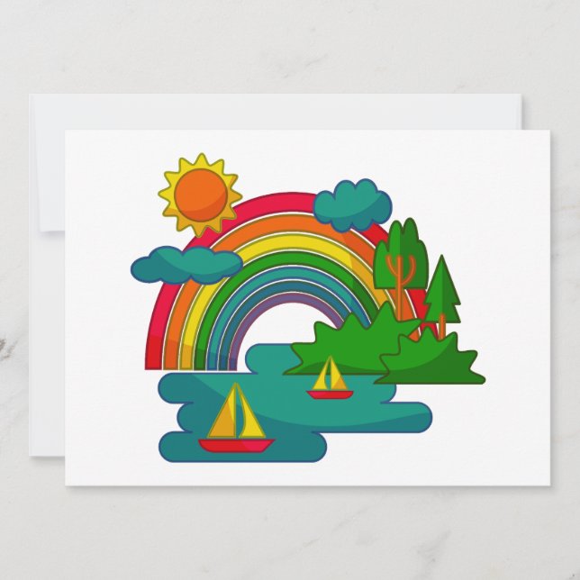 Bootslandschaft unter Sonnenwolken und Regenbogen (Vorderseite)