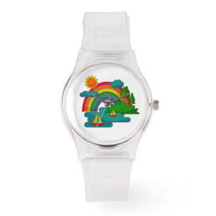 Bootslandschaft unter Sonnenwolken und Regenbogen Armbanduhr