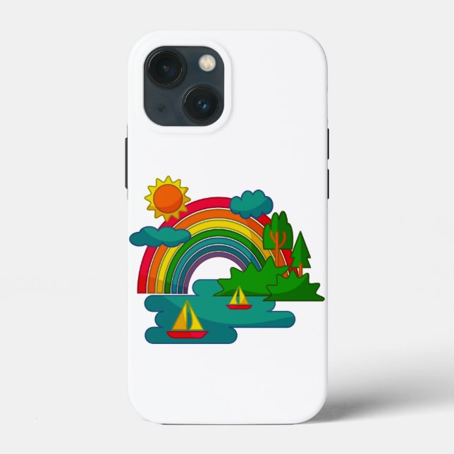 Bootslandschaft unter Sonnenwolken und Regenbogen Case-Mate iPhone Hülle (Rückseite)