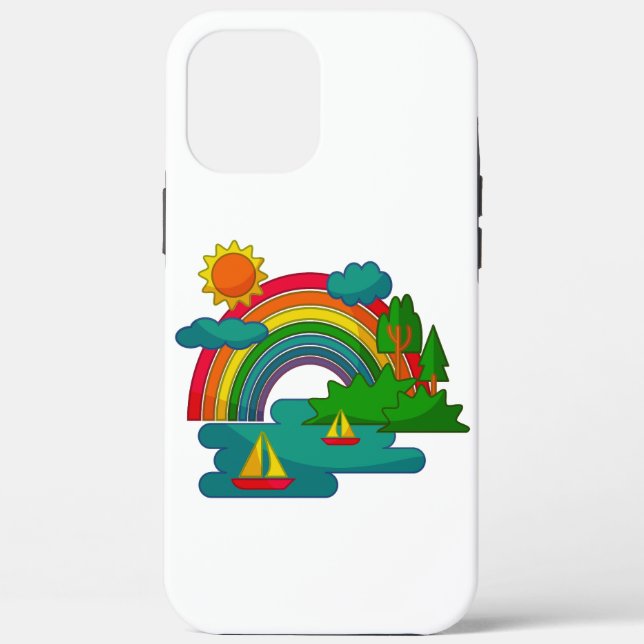 Bootslandschaft unter Sonnenwolken und Regenbogen Case-Mate iPhone Hülle (Rückseite)