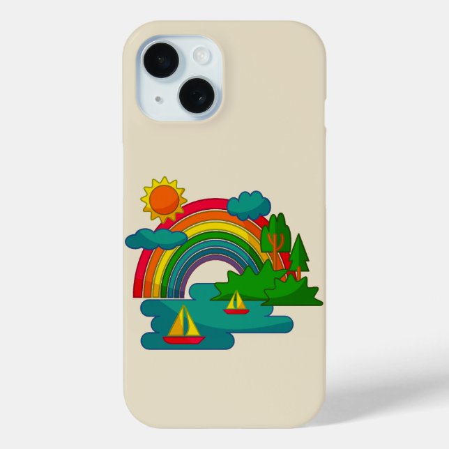 Bootslandschaft unter Sonnenwolken und Regenbogen Case-Mate iPhone Hülle (Rückseite)