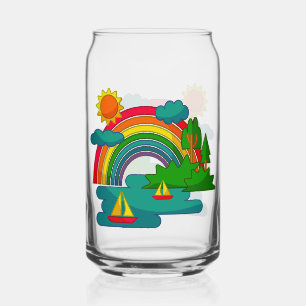 Bootslandschaft unter Sonnenwolken und Regenbogen Dosenglas