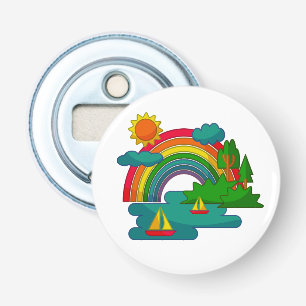 Bootslandschaft unter Sonnenwolken und Regenbogen Flaschenöffner