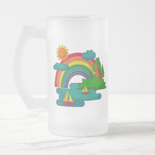 Bootslandschaft unter Sonnenwolken und Regenbogen Mattglas Bierglas