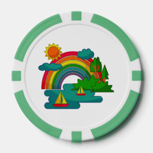 Bootslandschaft unter Sonnenwolken und Regenbogen Pokerchips