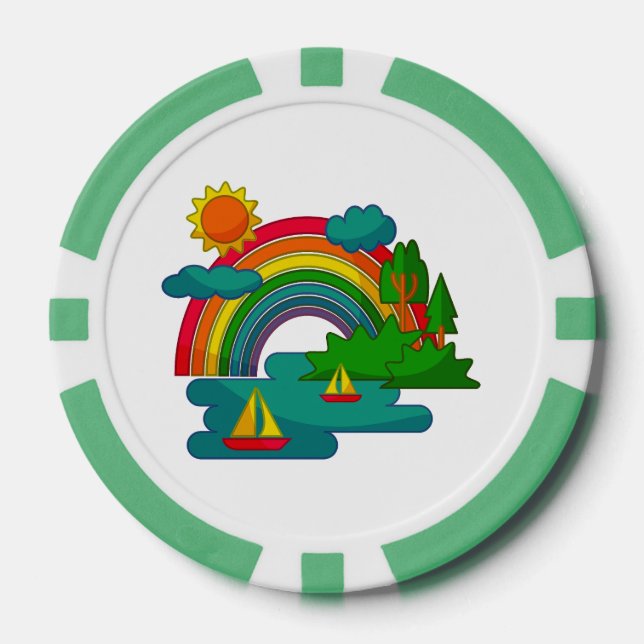 Bootslandschaft unter Sonnenwolken und Regenbogen Pokerchips (Vorderseite)