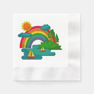 Bootslandschaft unter Sonnenwolken und Regenbogen Serviette