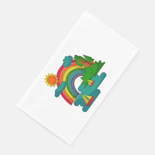 Bootslandschaft unter Sonnenwolken und Regenbogen Serviette (Ecke)