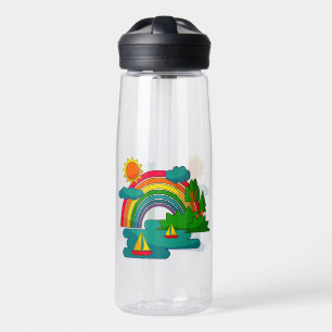 Bootslandschaft unter Sonnenwolken und Regenbogen Trinkflasche