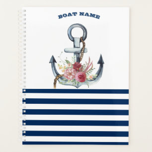 Bootsname, Anker Blumen Navy Blau Streifen Planer