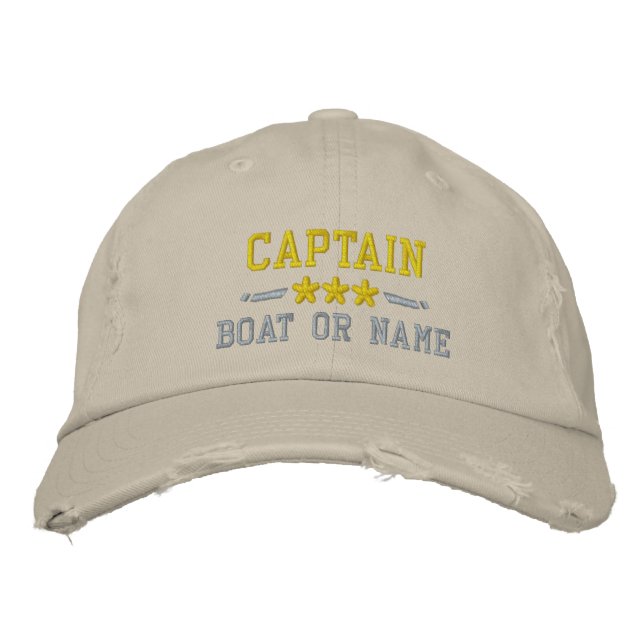 Bootsname Captain Nautical Stars Gold Silver Khaki Bestickte Baseballkappe (Vorderseite)