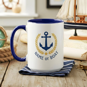 Bootsname Nautical Anchor Gold Style Laurel Grosse Tasse