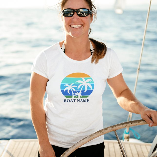 Bootsname Sun Palm Trees White Tri-Blend Shirt (Customize to change text size or color.)