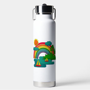 Bootsreiselandschaft unter Sonnenwolken und Regenb Trinkflasche