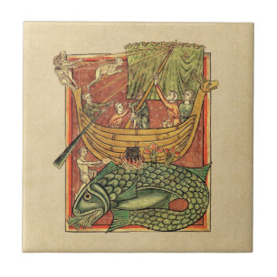 Bootsschiff auf einem Wal Fliese