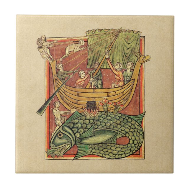 Bootsschiff auf einem Wal Fliese (Vorderseite)