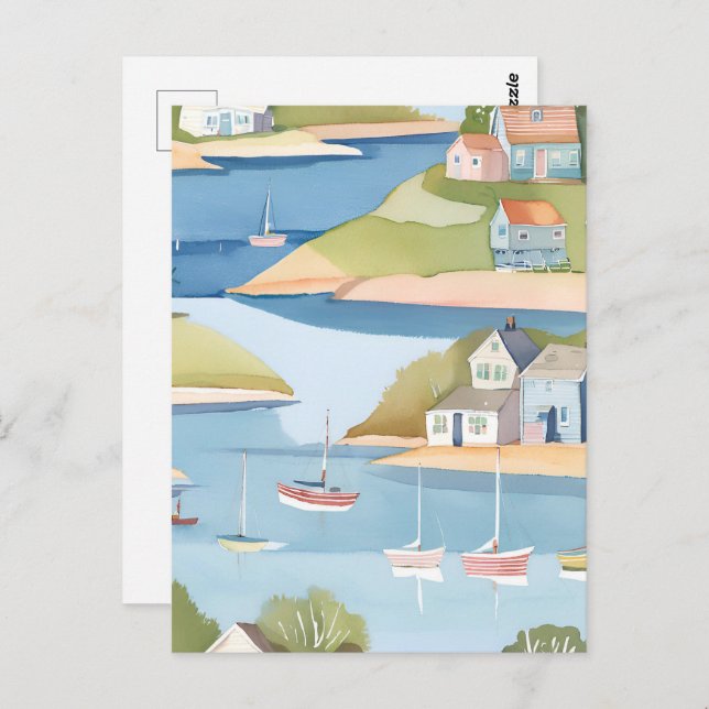 Bootsübersicht | Moderne Aquarellmalerei Postkarte (Vorne/Hinten)