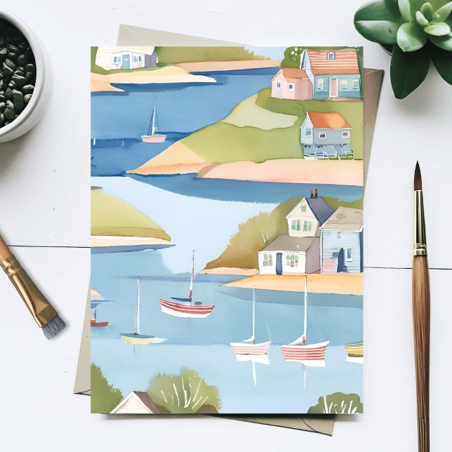 Bootsübersicht | Moderne Aquarellmalerei Postkarte (Von Creator hochgeladen)