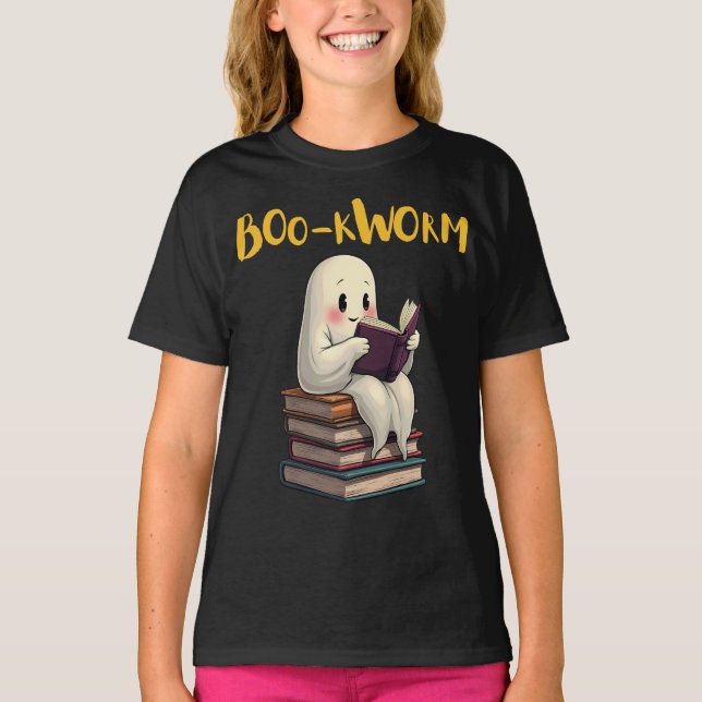Boowurm Read more Books Ghost Reading Halloween T-Shirt (Vorderseite)