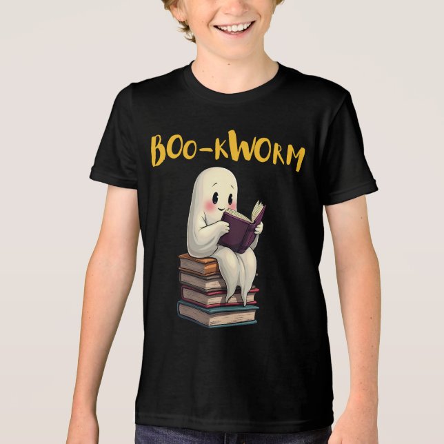 Boowurm Read more Books Ghost Reading Halloween Tri-Blend Shirt (Vorderseite)