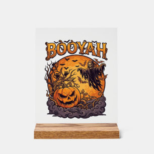 Booyah Halloween-Kürbis Sensenmann Orange Mond_1 Acrylschild