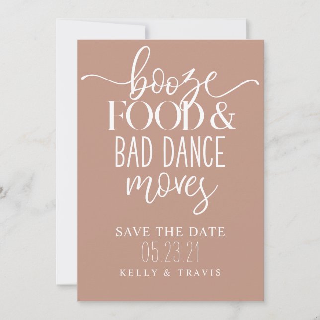 Booze Food and Bad Dance Moves Wedding Save The Date (Vorderseite)