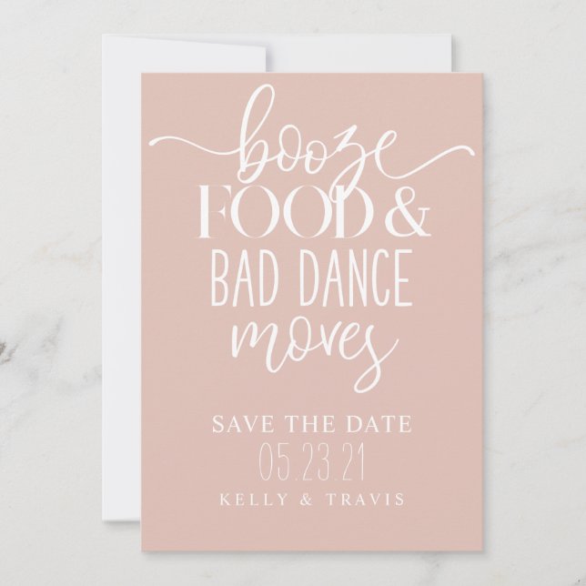 Booze Food and Bad Dance Moves Wedding Save The Date (Vorderseite)