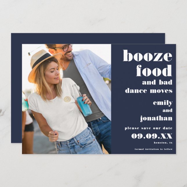 Booze Food Bad Dance Bewegt Foto Weiß Marine Blau Save The Date (Vorne/Hinten)