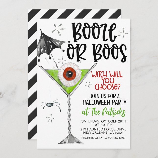 Booze oder Boos-Halloween-Party Einladung (Vorne/Hinten)