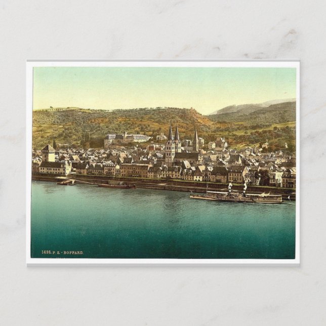 Boppard, der Rhein, Deutschland seltene Fotochrom Postkarte (Vorderseite)